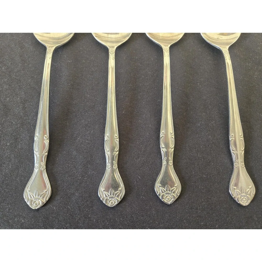 4 Vintage National Stainless Norma Rose Daisy Motif Tablespoons 7.5